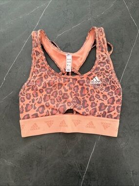 Adidas Coral and Dark Pink Leopard Print Sports Bra